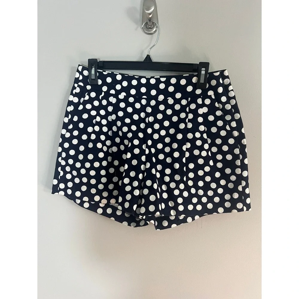 J.Crew Navy Blue White Polka Dot Pleated Cotton Shorts Size 4